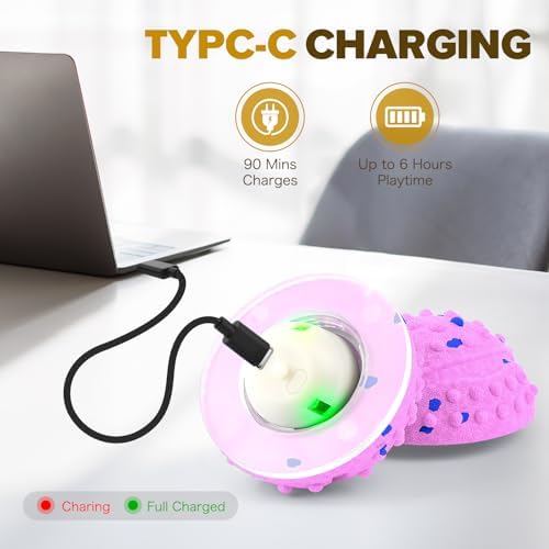 Interactive Dog Toys Ball, Self-Rolling & Bouncing Ball with RGB Colorful Lights to Keep Them Busy, 3-in-1 Interactive Mode, E-TPU Material, Type-C Charging, Moving Dog Toy for Dogs Puppies (Pink)