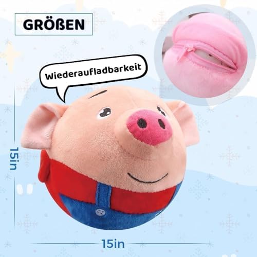 Active Moving Pet Plush Toy Interactive Dog Toys, Squeaky Moving Dog Ball Toy, Washable Cartoon Pig Plush Sound Electronic Dog Toy, Shake Bounce Boredom Talking Toys for Dog Pets Cats1, pink