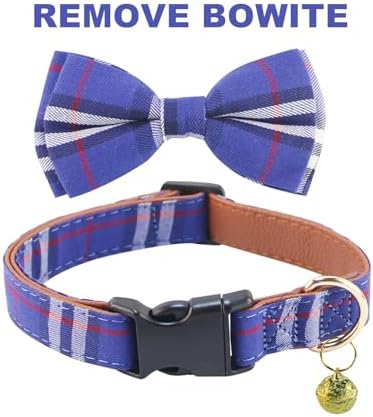 Yizepet Dog Collar and Leash Set-Plaid Puppy Collar with Bow Tie - Adjustable pet Collar for Dogs with Bell, Stylish Pattern for Small Medium or Large Boy and Girl Dog