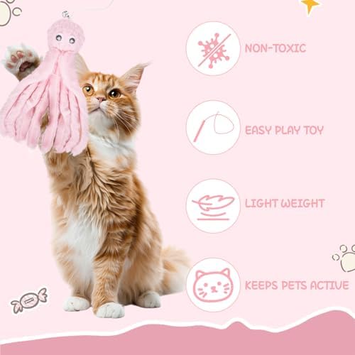2-Pack Cat Toy Wand Set: Interactive Cat Teaser Wands with Bells and Streamers to Engage Your Cat’s Natural Instincts (Dog and Octopus)