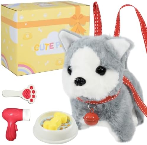 Plush Toys Walking Dog Toys that Can Walk, Bark and Wag Tail,Interactive Electronic Pet Toys Puppy with Leash,Easter Christmas Birthday Gift for Toddlers Kids