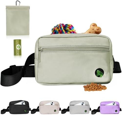 Puppy Dog Treat Pouches for Pet Training Treat Bag, Dog Walking Fanny Pack with Carabiner, Built-in Poop Bag Dispenser & Reuse Dog Poop Holder, Puppy Pet Treat Waist Belt (Green)
