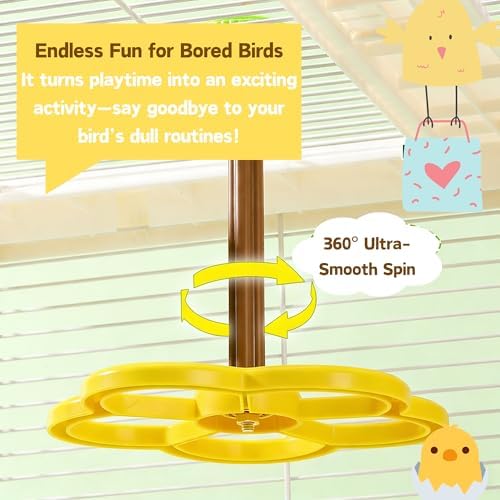 Spinning Bird-Toys Bird Cage Toys & Bird Perch Parrot-Parakeet Budgie Cockatiel Conure Macaw Chicken Parrot Enrichment Cage Accessories Small Animal Chewing Toy (Yellow Perch)
