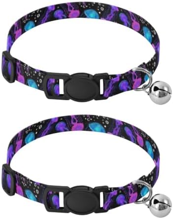 2 Pack Pet Collar Jellyfish Purple Collar with Bell for Dog Puppy, Adjustable Length 10.6" to 17.1"