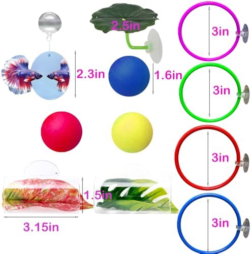 11pcs Betta Fish Enrichment Toys Fish Hideout Betta Hoop Exercise Rings Floating Mirror Balls Tank Feeding Rings Training Ring Feeder Hammock Acrylic Tube Breeding Aquarium Decor Accessory