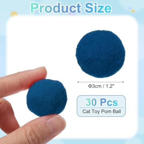 Cat Toy Pom Ball, Interactive Cat Ball Toys Fuzzy Pompoms (Plush, 1.2Inch, 30Pcs, Sapphire) for Kittens Pet Enrichment Training Play Indoor