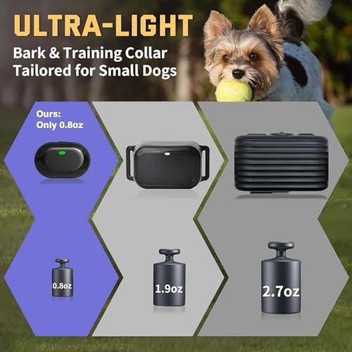 Ultra-Small Anti Bark Collar, Ultra-Light & Thin Dog Training Collar with 1300ft Remote for Small Dogs 5-15lbs, 198-Level Precise Control, Rechargeable, Black(Not Auto Collar)