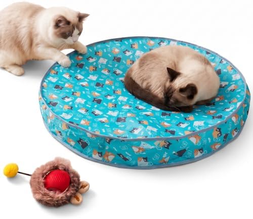 Meowball Mat, Interactive Cat Toy, Hide and Seek Cat Toy, Automatic Rolling Ball, for Indoor Cats, 1 Mat + 1 Ball，Blue