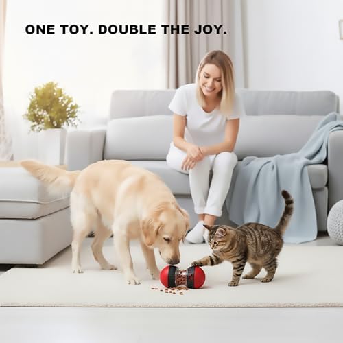 Interactive Dog & Cat Puzzle Feeder Toy, Adjustable Slow Feeding Treat Dispenser for Mental Stimulation, Enrichment Toy for Small to Medium Pets (Black-Red)