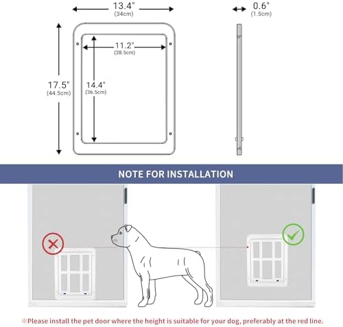 Namsan Dog Door for Screen Door, Passage 11.2 x 14.4 inches, Doggy Door for Sliding Door, Dog Screen Window, Magnetic Flap Auto Closing, Screen Door with Doggie Door Built in, Lockable, White