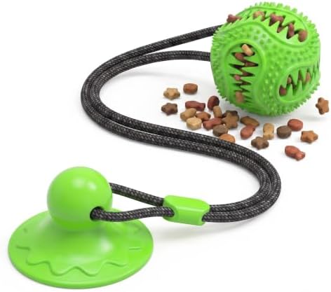 Dog Toys Treat Food Dispensing Ball with Suction Cup for Aggressive Chewer, Tug of War for Pets, Puppy Toys for Teething, Puzzle, Treat Food Dispensing, Pet Chew Tug of War for Medium Dogs (Green)