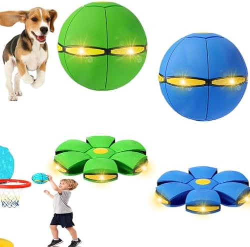 2PCS Magic Bouncing Ball, Magic Meta - Balls for Dog, Children Bouncing Ball, Flying Saucer Bouncy Balls, Parent-Child Interaction, Dual Form Freely Switchable, Doggy Disc with 3 Light Green and Blue