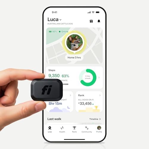 Fi Mini Attachable GPS + Health Tracker for Dogs, 6-Month Membership | Smart GPS collar attachment with virtual fences, escape alerts, health and step tracking. Lightweight and waterproof.