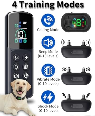 Shock Collar for Dogs, 4900FT Dog Training Collar with Remote, IP67 Waterproof Rechargeable E Collar for Dogs, 4 Training Modes, Voice Call, for Small Medium Large Dog(10-120Lbs)