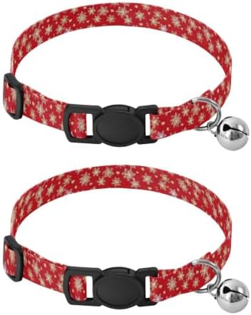 Holiday Snowflakes Red Kitten Collar 2 Pack Dog Collars for Small Dogs Adjustable Length 10.6" to 17.1"