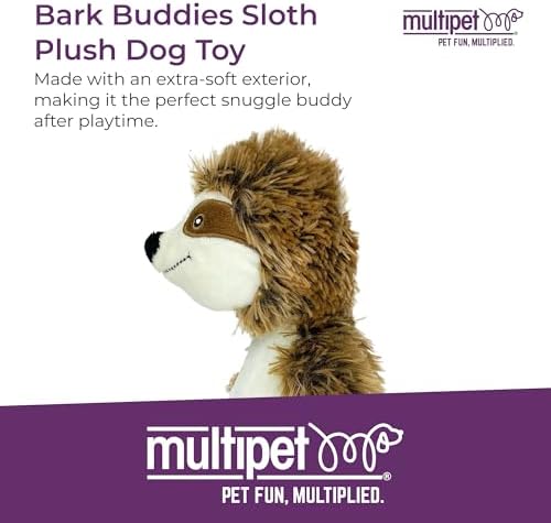 Multipet Bark Buddies Sloth Dog Plush Toy - Squeaky Dog Toy for All Dogs - Extra Soft Plush Dog Toy - Stuffed Animal Dog Toy for Cuddling & Playing - Cute Dog Pet Toy (10")