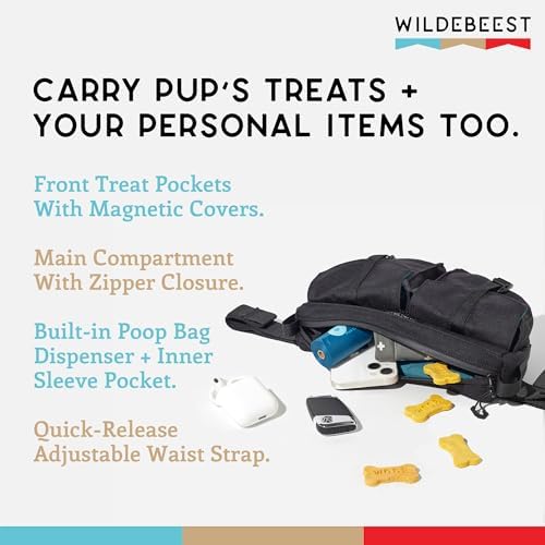 Wildebeest Farallon Bag - Versatile Cross Body Bag, Fanny Pack, Dog Treat Pouch - Secure, Easy Access Pockets, Adjustable Buckle Strap, Poop Bag Dispenser, Water-Resistant, Fits Any Smartphone