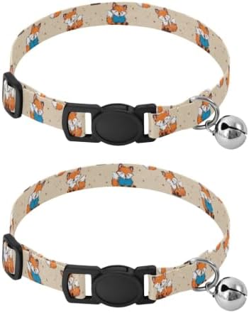 Cute Cartoon Fox Beige Dots Small Dog Collar 2 Pack Cat Neck Collar Adjustable 10.6 to 17.1 Inches