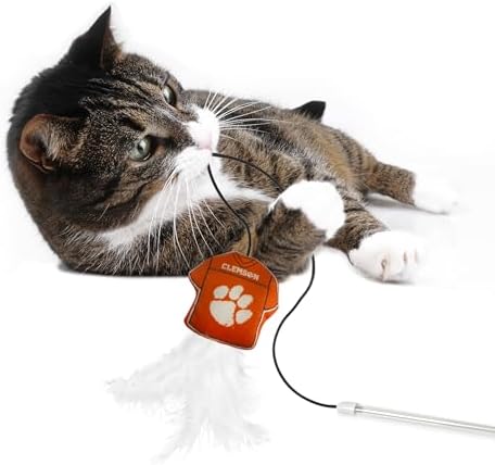 Pets First NCAA Clemson Tigers Team Jersey Wand with CAT NIP, Cat Toy Jersey Shaped Plush Teaser Toy for Cats & Kittens - Interactive Pet Toy for Play & Exercise