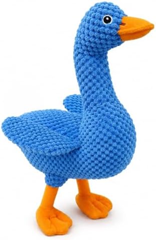 Blue Plush Duck Dog Toy, Stuffed Squeaky Toy with Crinkle Paper