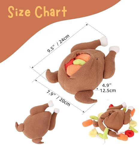 Thanksgiving Turkey Dog Toy, Interactive Hide & Seek Plush Turkey Stuffed Animal, Enrichment Toys for Dogs with Colorful Pull-Out Veggies, Funny Squeaky, Mental Stimulation & Boredom Relief