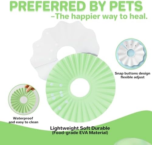 2 Pieces Soft Cat Cone Collar– Adjustable Lightweight Recovery E-Collar to Stop Licking, Scratching & Biting After Surgery, Comfortable Wound Healing Cone Alternative (Green, S)