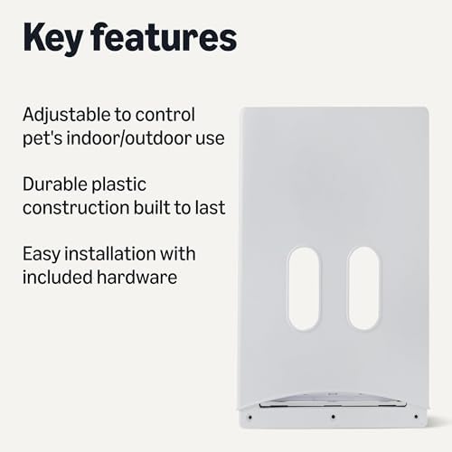 Amazon Basics Adjustable Plastic Dog and Cat Door, Large, 9.5" x 16" Entrance, 20" x 13.3" x 4.5", White and Grey, for Interior and Exterior Doors or Wall