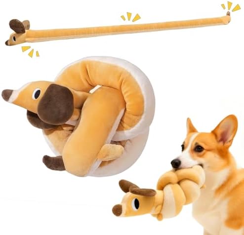 Puffluv Long Squeaky Dog Toys,Soft Crinkle Chew Plush Animal Shape to Reduce Boredom Keep Doggie Busy,Cute Pet Interactive for Puppies &Adult Dog-Beagle