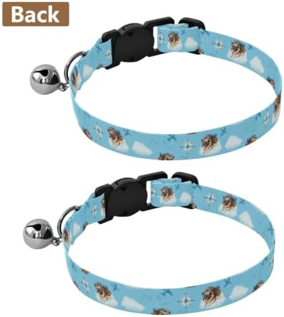 2 Pack Cat Collars Cute Pugs Aviator Kitten Collar with Bell, Adjustable Length 10.6" to 17.1"