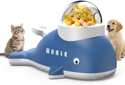 Interactive fuzzibud cat Treat Toy & Duck Treat Dispenser for Dogs - Slow Feeder cat Feeder Puzzle for Boredom Relief, Puzzle Toy with 3 Lids (Little Whale Food Spiller)