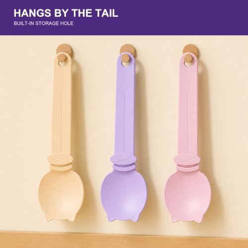 3 Pack Cat Treat Dispenser Spoons for Wet Food – Lickable Squeeze Spoon for Churu & Cat Treats – Multi-Function Feeding Spoon for Cats – 9.8 Inch,Beige, Purple, Pink