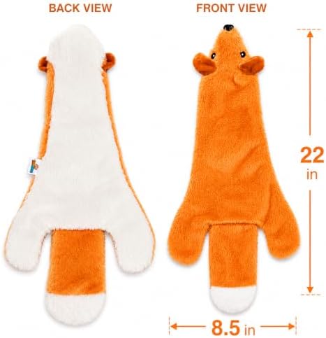 Interactive Crinkle Fox Dog Toy – No Stuffing Plush Squeaky Pet Toy (22"x8.5"), Tear-Resistant Reinforced Stitching, Odor-Free Chew Toy, Keeps Them Busy for Small, Medium & Large Dogs