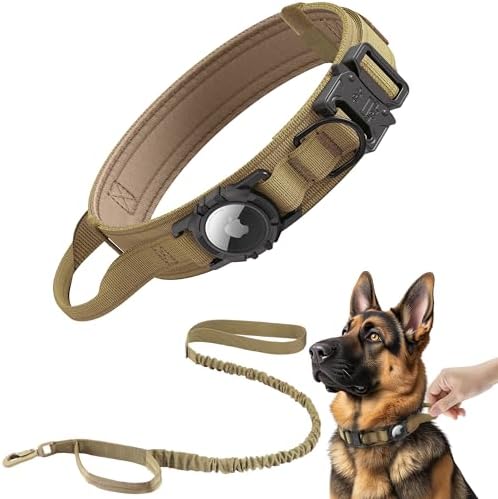 Tactical AirTag Dog Collar Leash Set - Heavy Duty, Adjustable GPS Colla