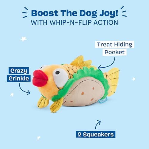 BarkBox Ernesto the Fish Taco Dog Toy - for Extra Small to Medium Dogs