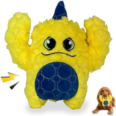 Bite Force -Durable & Strong Dog Yellow Monster with Squeaker, Kevlar-Reinforced for Aggressive Chewers - Yellow