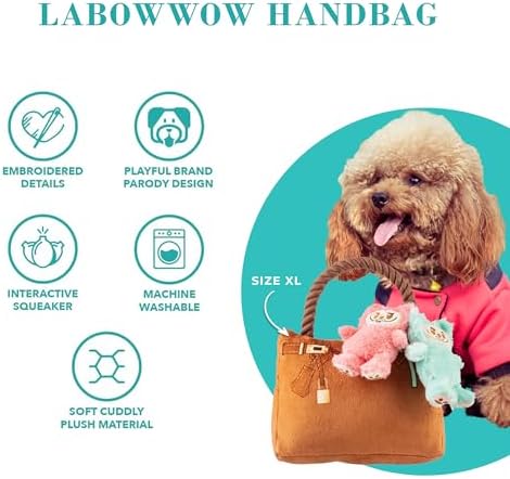 Haute Diggity Dog Labowwow Handbag Plush Dog Toy, Designer Parody Chew Toys