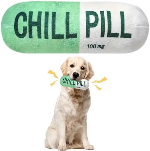 CUweipeng Funny Chill Pill Dog Plush Toy Cat Interactive Squeaky Pet Toy
