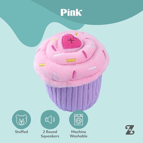 ZippyPaws Birthday Cupcake Dog Squeaky Toys to Keep Them Busy - Pink
