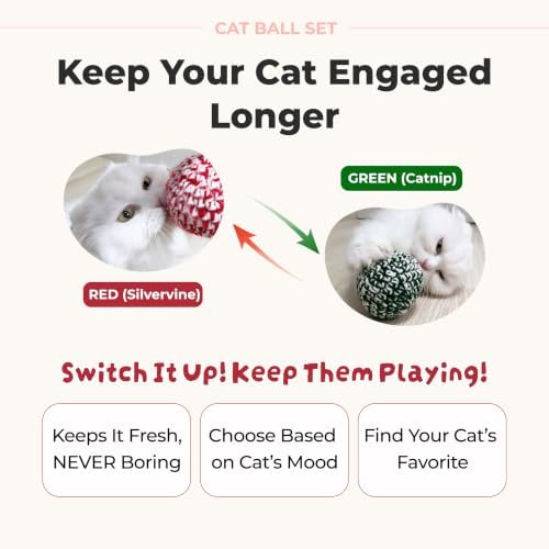 JAYU PET Red Cat Ball, Red & Green Set, 2.7 inch