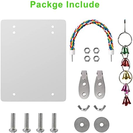 10.6" Bird Mirror with Rope Perch Bird Toys Swing, Comfy Perch for Greys Amazons Parakeet Cockatiel Conure Lovebirds Finch Canaries