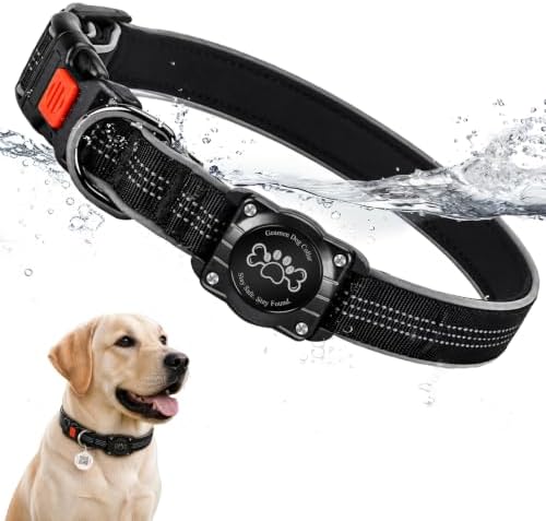 Dog Collar with AirTag Holder Waterproof QR Code Reflective Collar(Black,S) | Built-in Waterproof Holder, QR Code Tag, Reflective,Secure Buckle