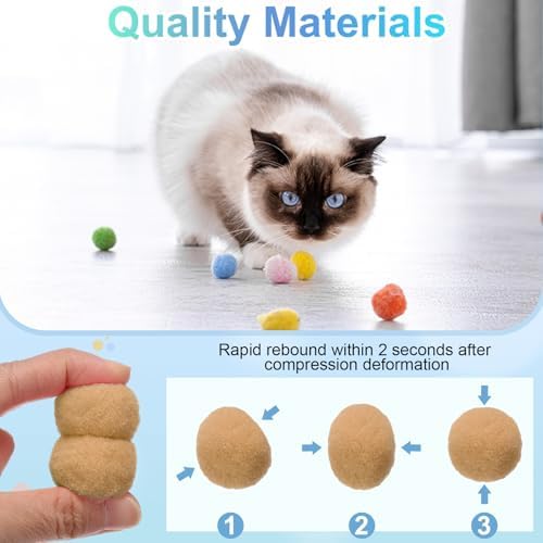 Cat Toy Pom Ball, Interactive Cat Ball Toys Fuzzy Pompoms (Plush, 1.2Inch, 30Pcs, Khaki) for Kittens Pet Enrichment Training Play Indoor