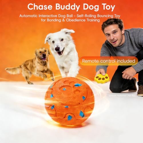 Interactive Dog Ball- Remote Control Dog Toy, Chase Buddy Dog Toy with 3 Modes, Large Size Motion Activated Dog Toys, E-TPU Durable Smart Ball for Dogs, Giggle Ball for Small Medium & Large Dogs