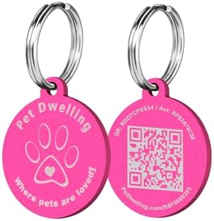 Pet Dwelling Aluminum QR Pet ID Tag – Smart Dog & Cat Tags with Free Personalized Online Profile, Instant Scan Alerts & AI-Powered Insights (Round Pink)