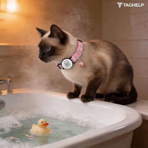 Cat Collar Breakaway with QR Code Name Tag, Reflective Kitten Collars with Bell, Cat ID Tag Personalized, Ultra-Durable, Adjustable, Quick Release, Fits Most Girl Boy Small Large Cats (Pink)