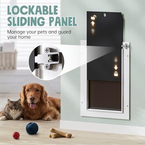 3-Flaps Insulated Aluminum Dog Door for Wall, Pets Up to 45 lb | Heavy-Duty Telescoping Medium Pet Door with Dual Security Locks, Closing Panel, Extreme Weather Dog Door