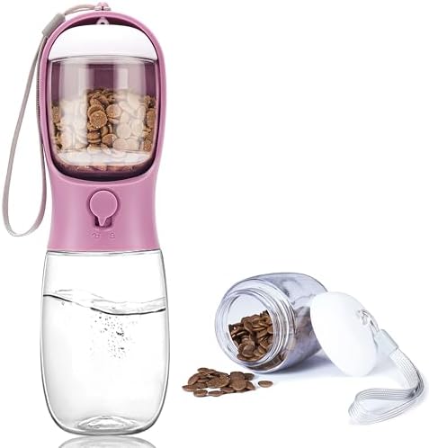 Dog Water Bottle with Food Container, Portable Leak Proof Pet Water Dispenser for Walking Hiking Travel, Puppy Essentials Accessories for Small Large Dogs, Dog Gifts (10oz/15oz/19oz)