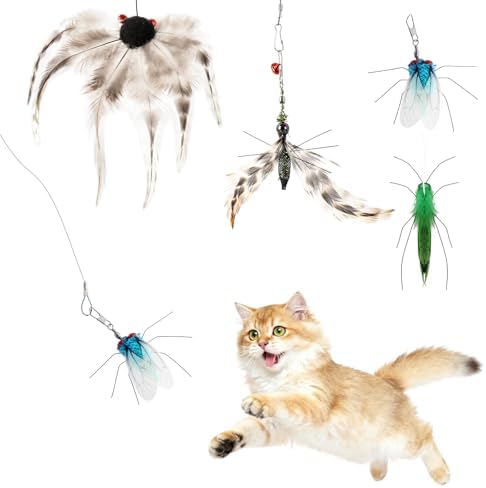 Cat Wand Toy, 4PC Flying Bug Toys for Cats(4PC Bug Refills)