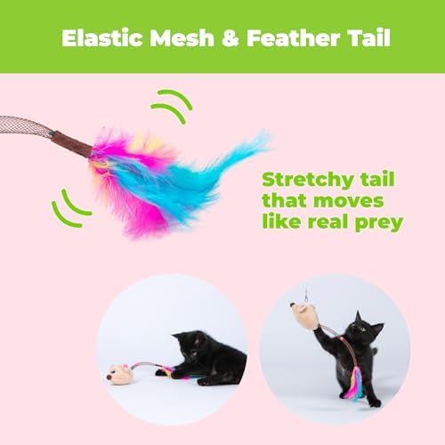 Catify Interactive Cat Toy - Squeaking Mice Set, Beige & Gray