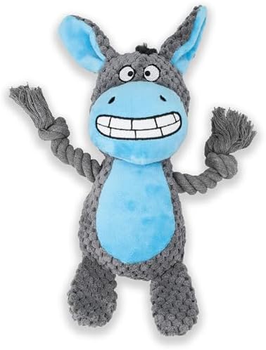 Squeaky Dog Toy Chew Plush Stuffed with Cotton Rope Crinkle Paper Soft Interactive Durable for Small Medium Large Dogs Puppy Pet Grey Donkey